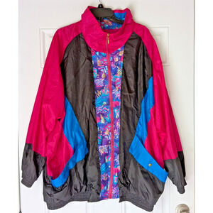 COS COB Women's Vintage Blk/Multi Nylon Shell Windbreaker Jacket Sz 2XL